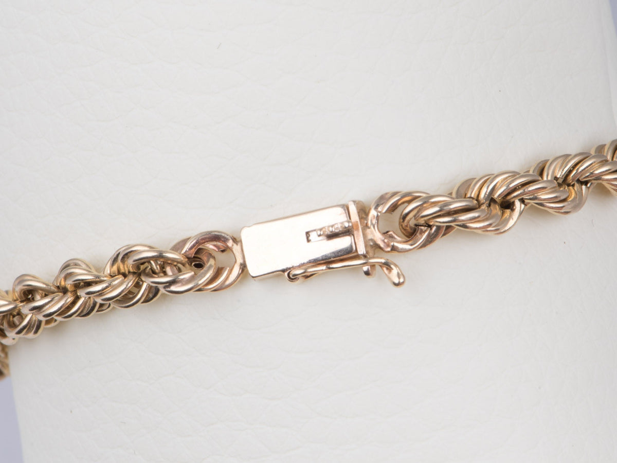 14K Gold Vintage Double Lion Head Rope Chain Bracelet with Door Knocker Ring in Mouth 7" V1039 Aurora Designer