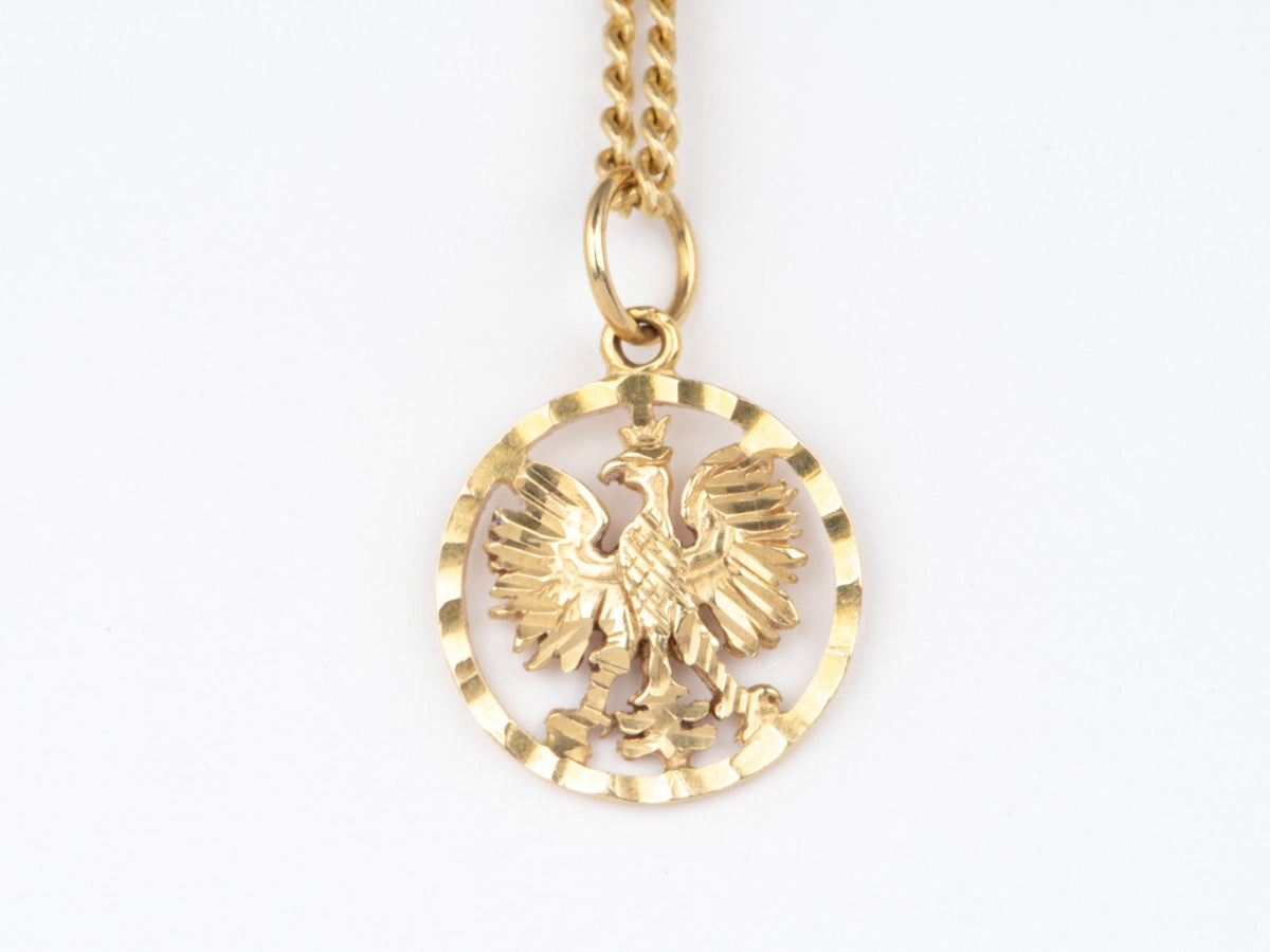 14K Gold Encircled Eagle Pendant Charm Military Emblem V1051 Aurora Designer
