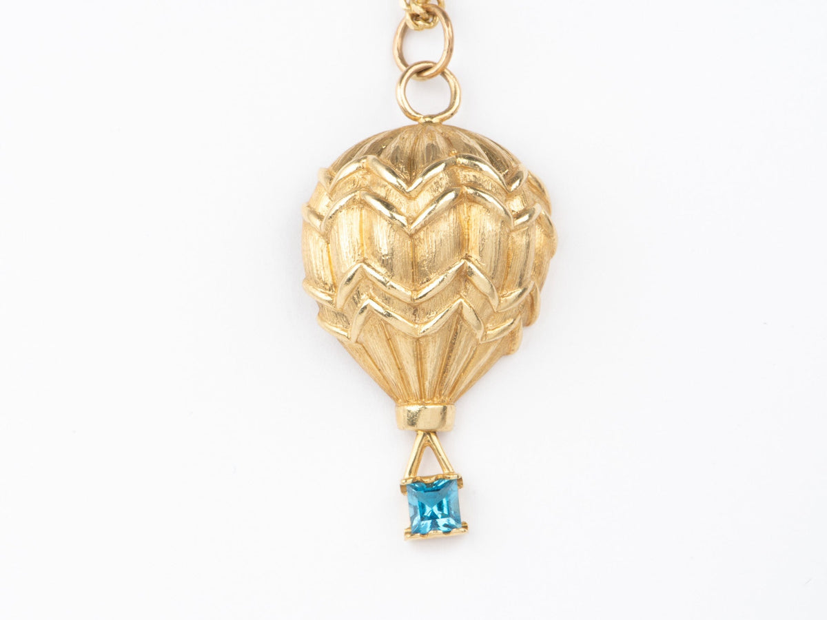 14K Gold Large Hot Air Balloon Pendant with Blue Topaz Heavy 9g V1060 Aurora Designer