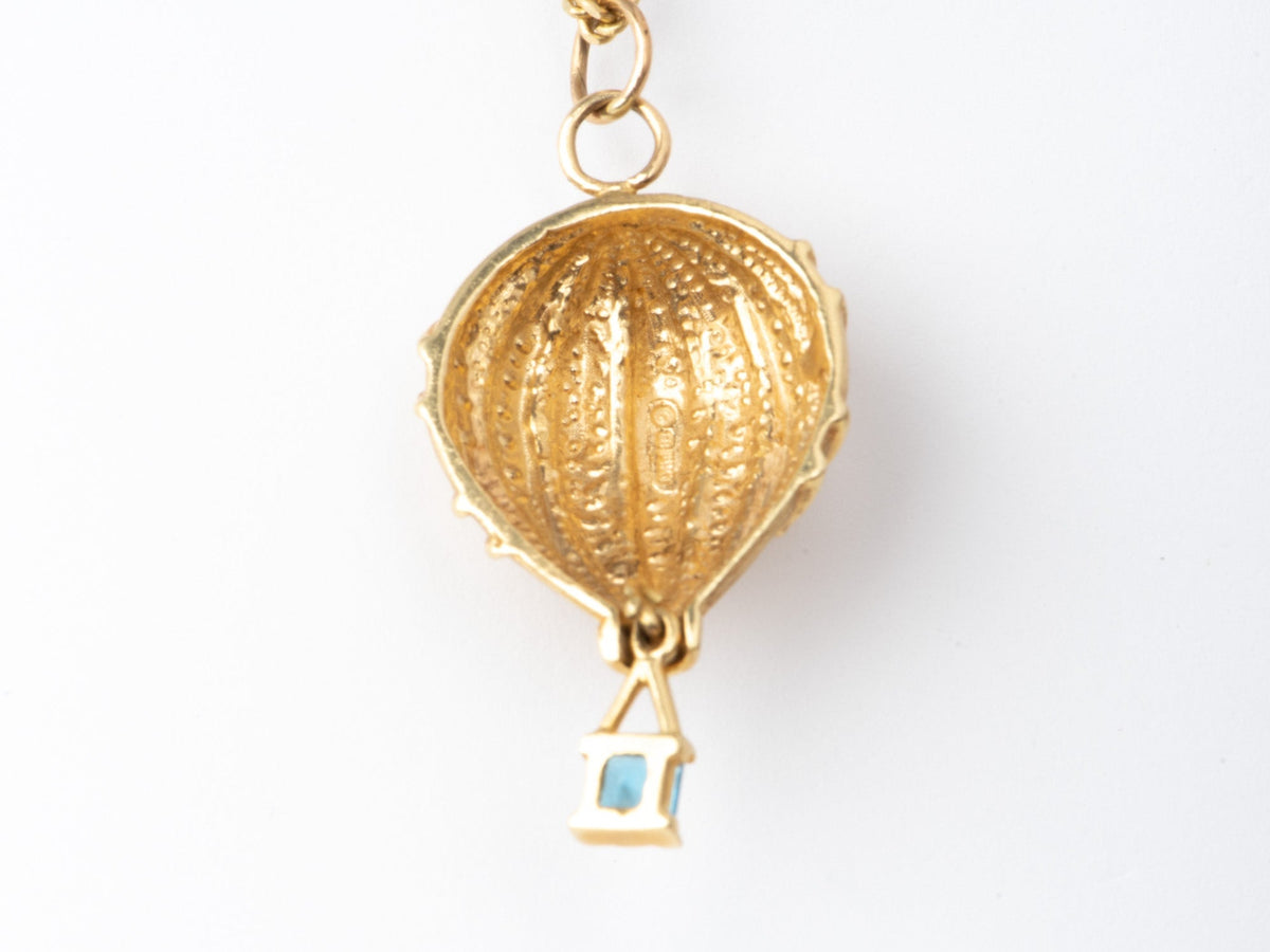 14K Gold Large Hot Air Balloon Pendant with Blue Topaz Heavy 9g V1060 Aurora Designer