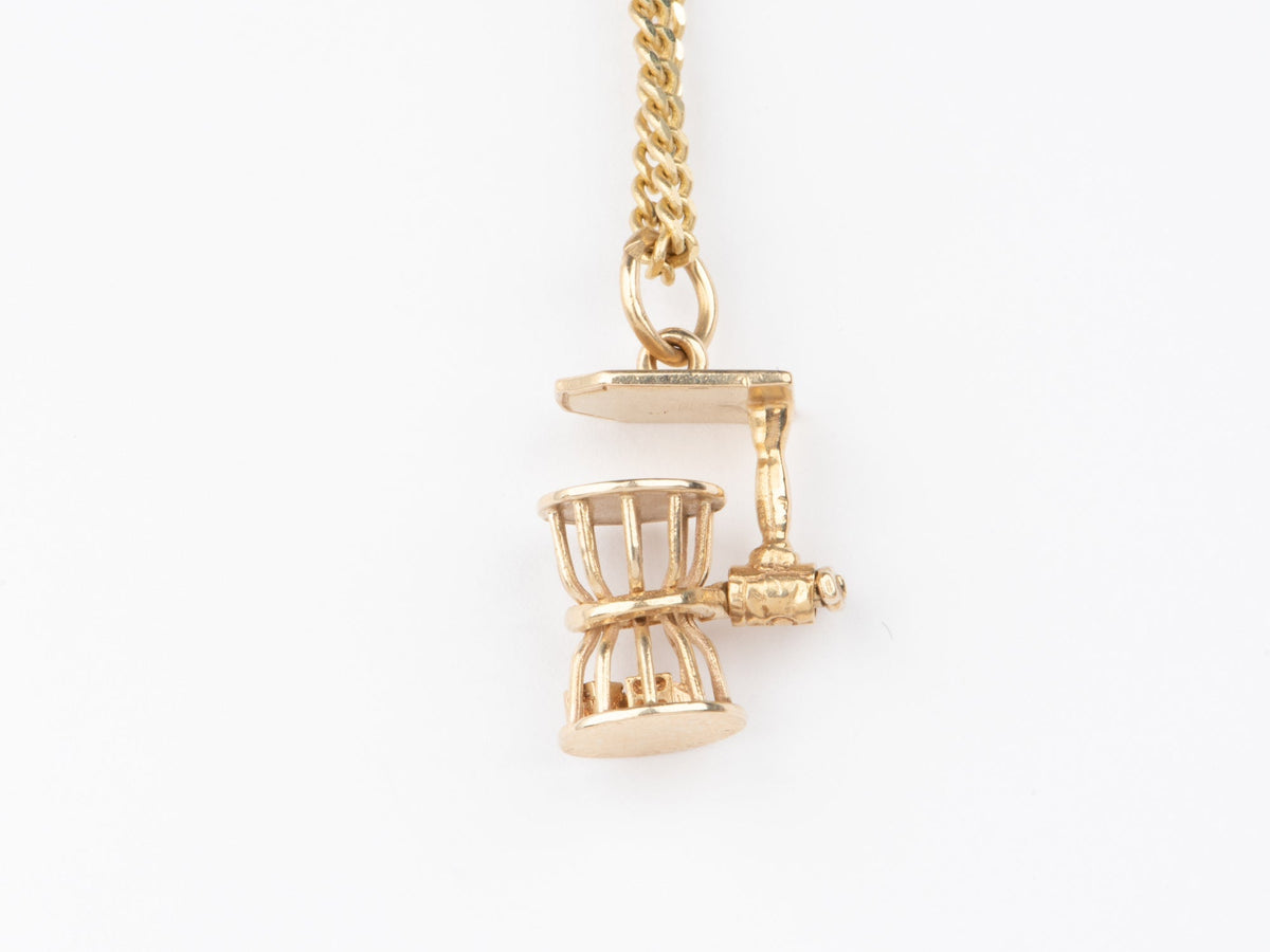 14K Gold Vintage Articulated Chuck-a-Luck Charm with Three Movable Dice Cute Pendant V1061 Aurora Designer