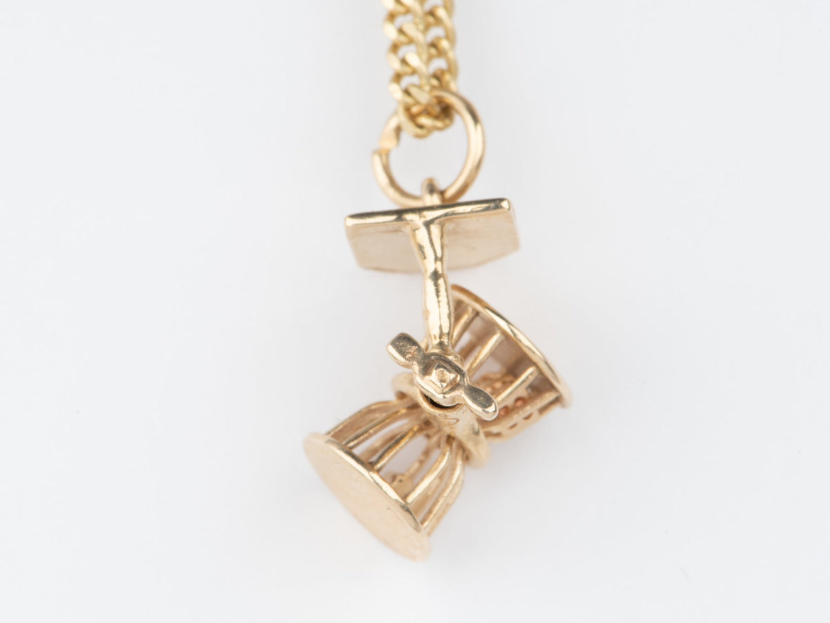14K Gold Vintage Articulated Chuck-a-Luck Charm with Three Movable Dice Cute Pendant V1061 Aurora Designer