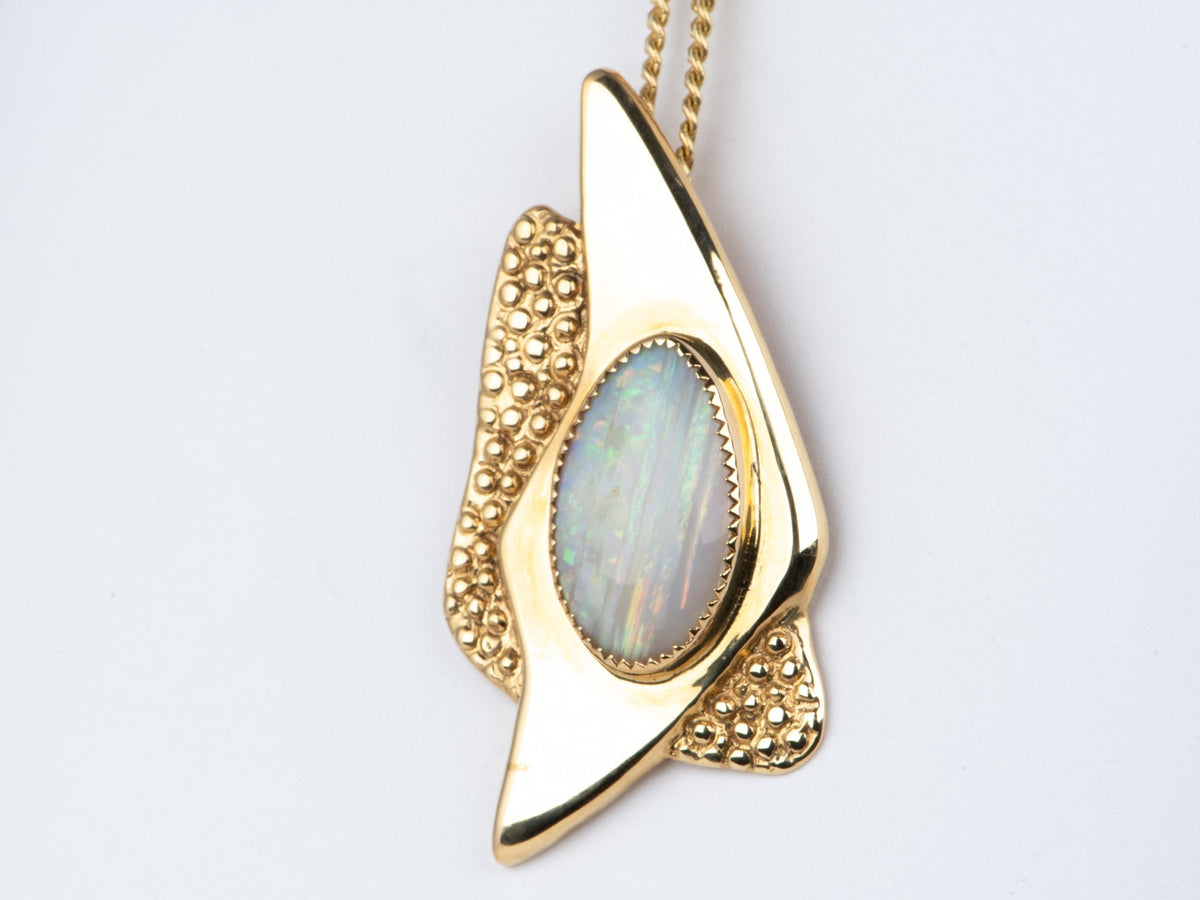 14K Gold Solid Australian Opal Tropical Fish Pendant Bright Red Flashes Heavy 12.5g V1063 Aurora Designer
