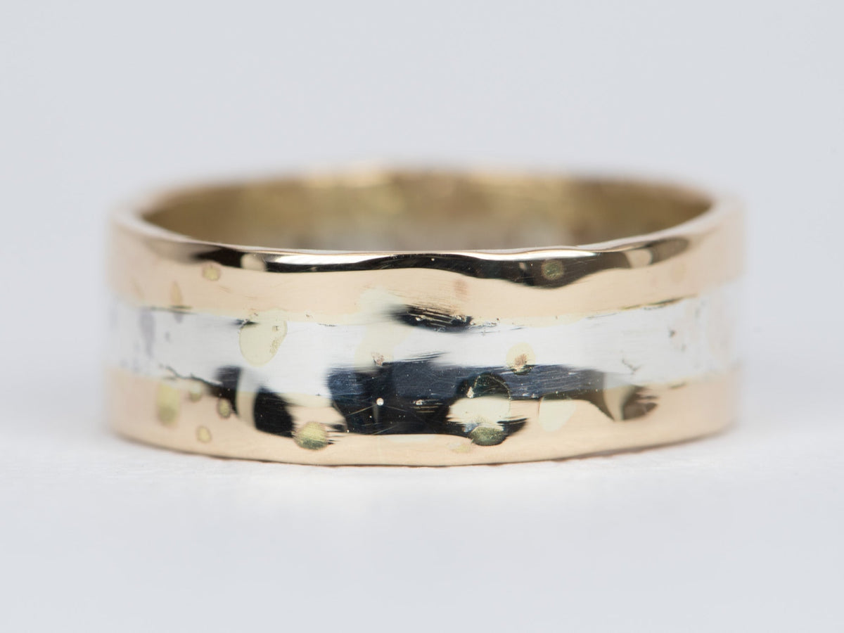 Vintage 14K Gold and Sterling Silver Blended 6.5mm Wide Wedding Band Hand Made V1085 Aurora Designer