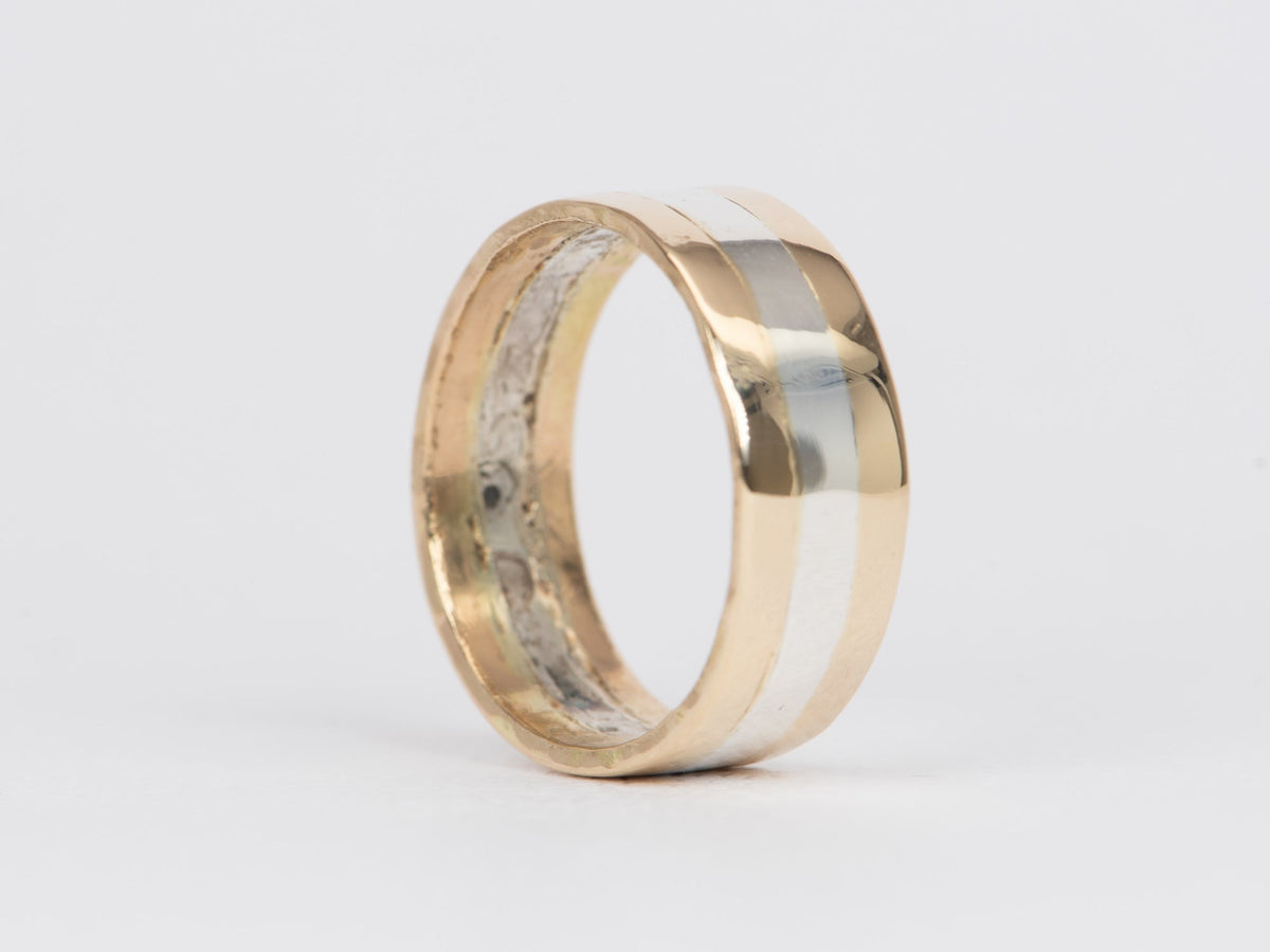 Vintage 14K Gold and Sterling Silver Blended 6.5mm Wide Wedding Band Hand Made V1085 Aurora Designer