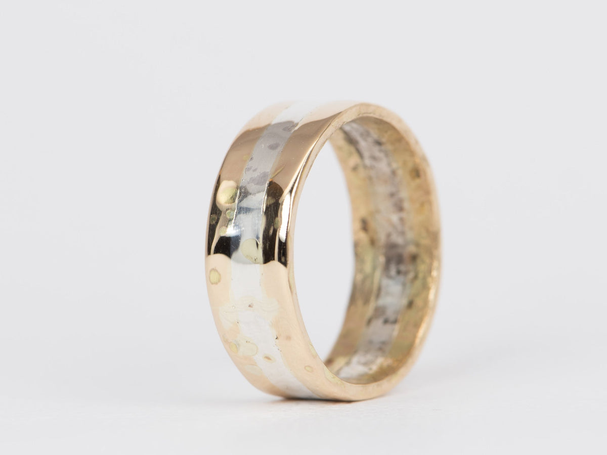 Vintage 14K Gold and Sterling Silver Blended 6.5mm Wide Wedding Band Hand Made V1085 Aurora Designer