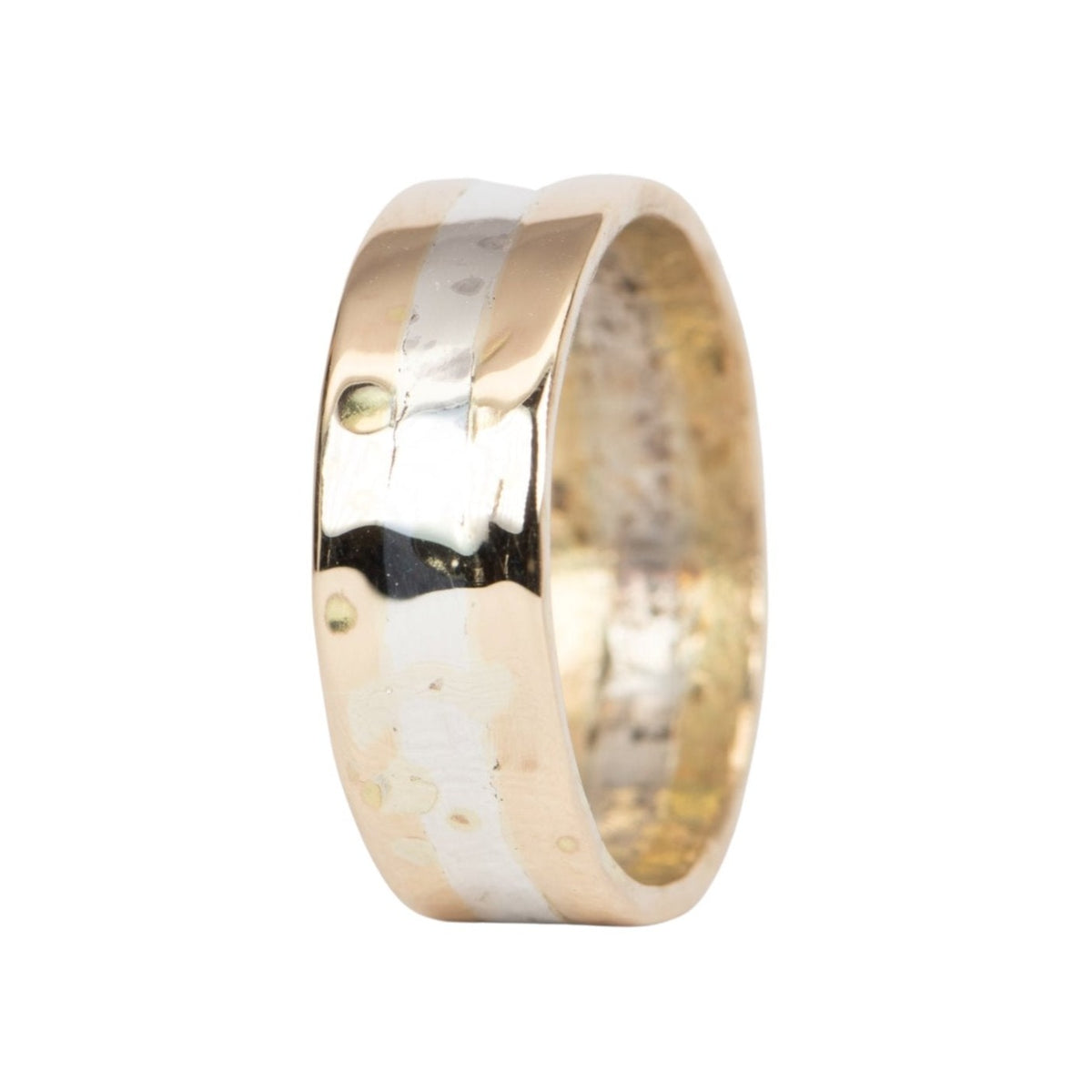 Vintage 14K Gold and Sterling Silver Blended 6.5mm Wide Wedding Band Hand Made V1085 Aurora Designer