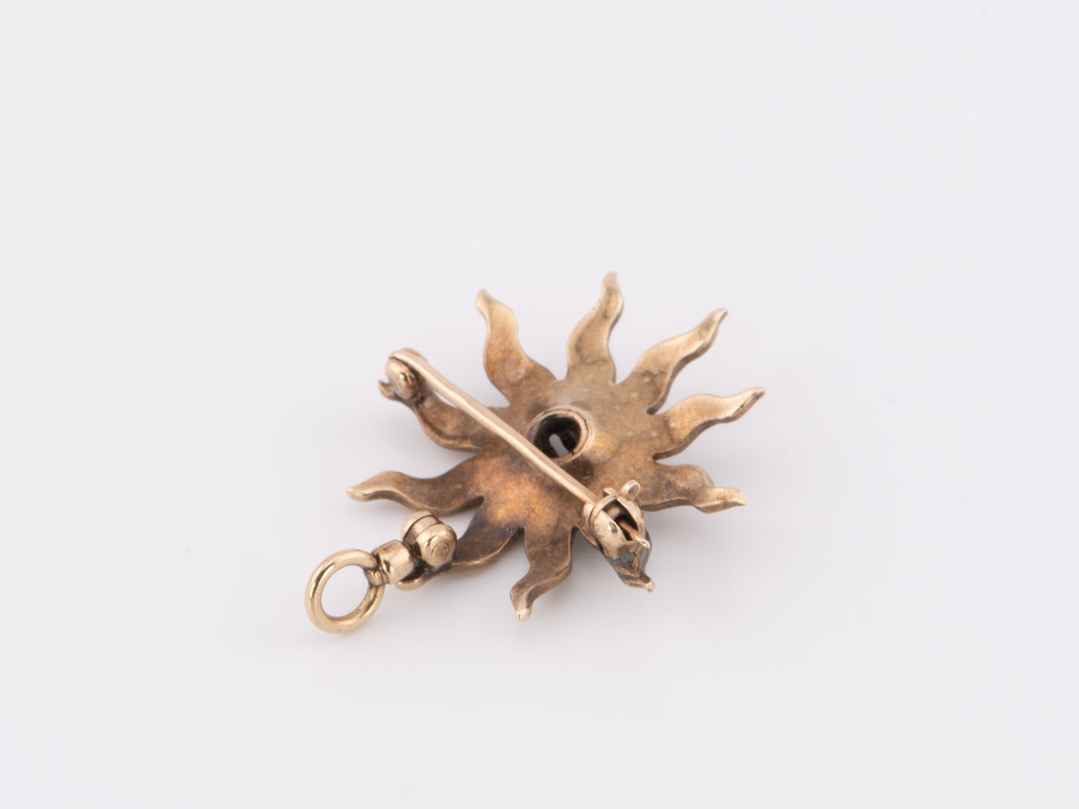 Antique Victorian Starburst Diamond &amp; Seed Pearl Brooch Convertible to Pendant 14K Gold V1092 Aurora Designer