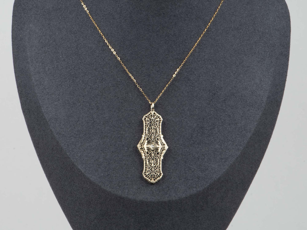 Antique Art Deco Pin Conversion Pendant 14K White Gold 3.2g V1093 Aurora Designer