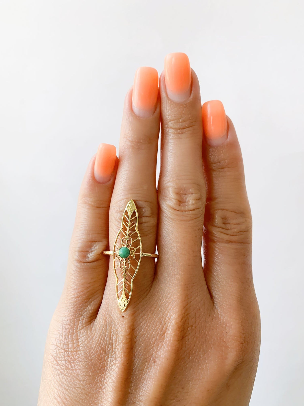 Vintage Turquoise Pin Converted to Navette Ring 14K Gold V1096 Aurora Designer
