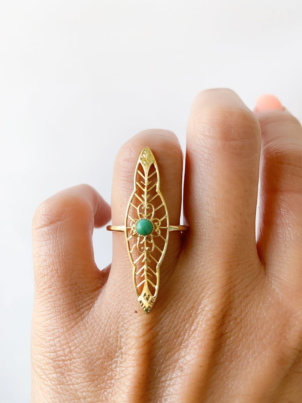 Vintage Turquoise Pin Converted to Navette Ring 14K Gold V1096 Aurora Designer