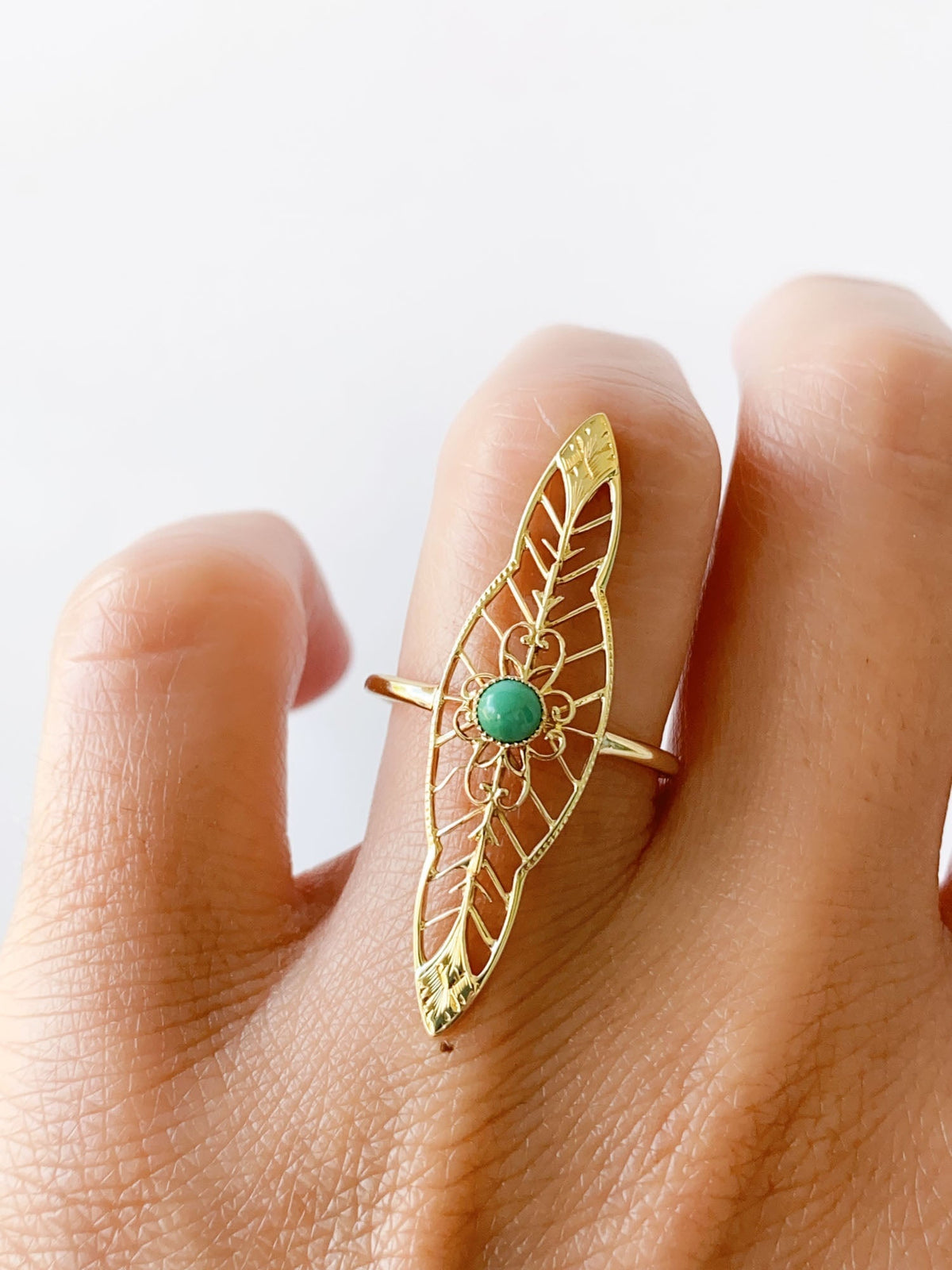 Vintage Turquoise Pin Converted to Navette Ring 14K Gold V1096 Aurora Designer