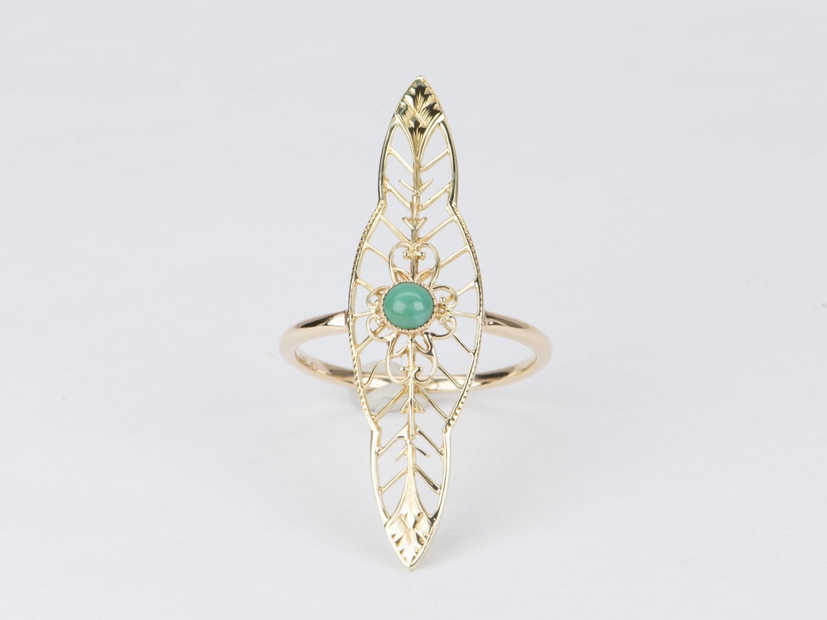 Vintage Turquoise Pin Converted to Navette Ring 14K Gold V1096 Aurora Designer