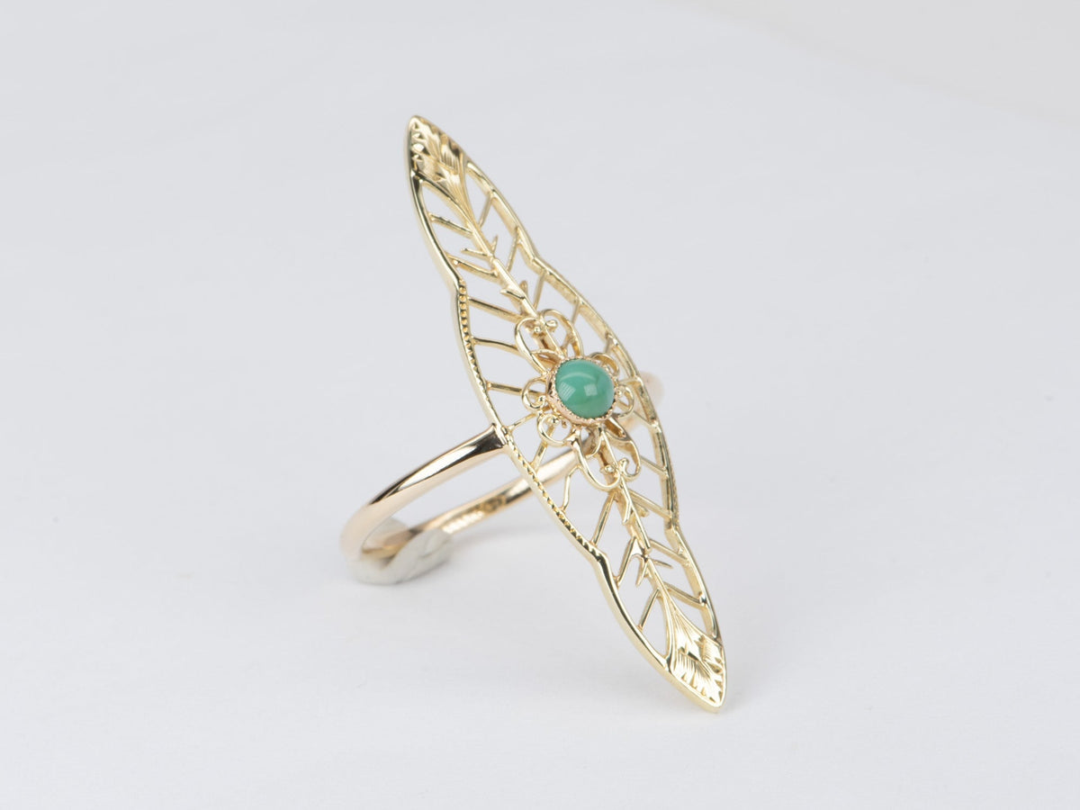 Vintage Turquoise Pin Converted to Navette Ring 14K Gold V1096 Aurora Designer
