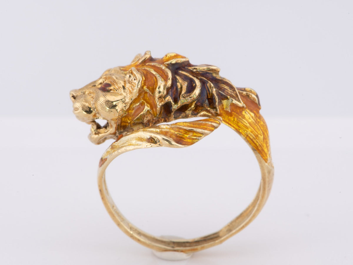 Vintage 14K Gold Dragon with Enamel Wrap Ring 6.58g V1099 Aurora Designer