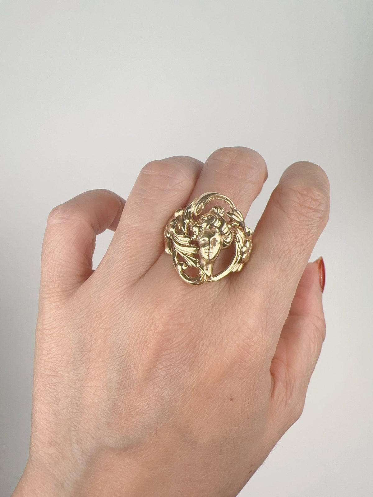 Vintage Jewelry Art Nouveau Floral Woman Ring 14K Gold 7g V1100 Aurora Designer