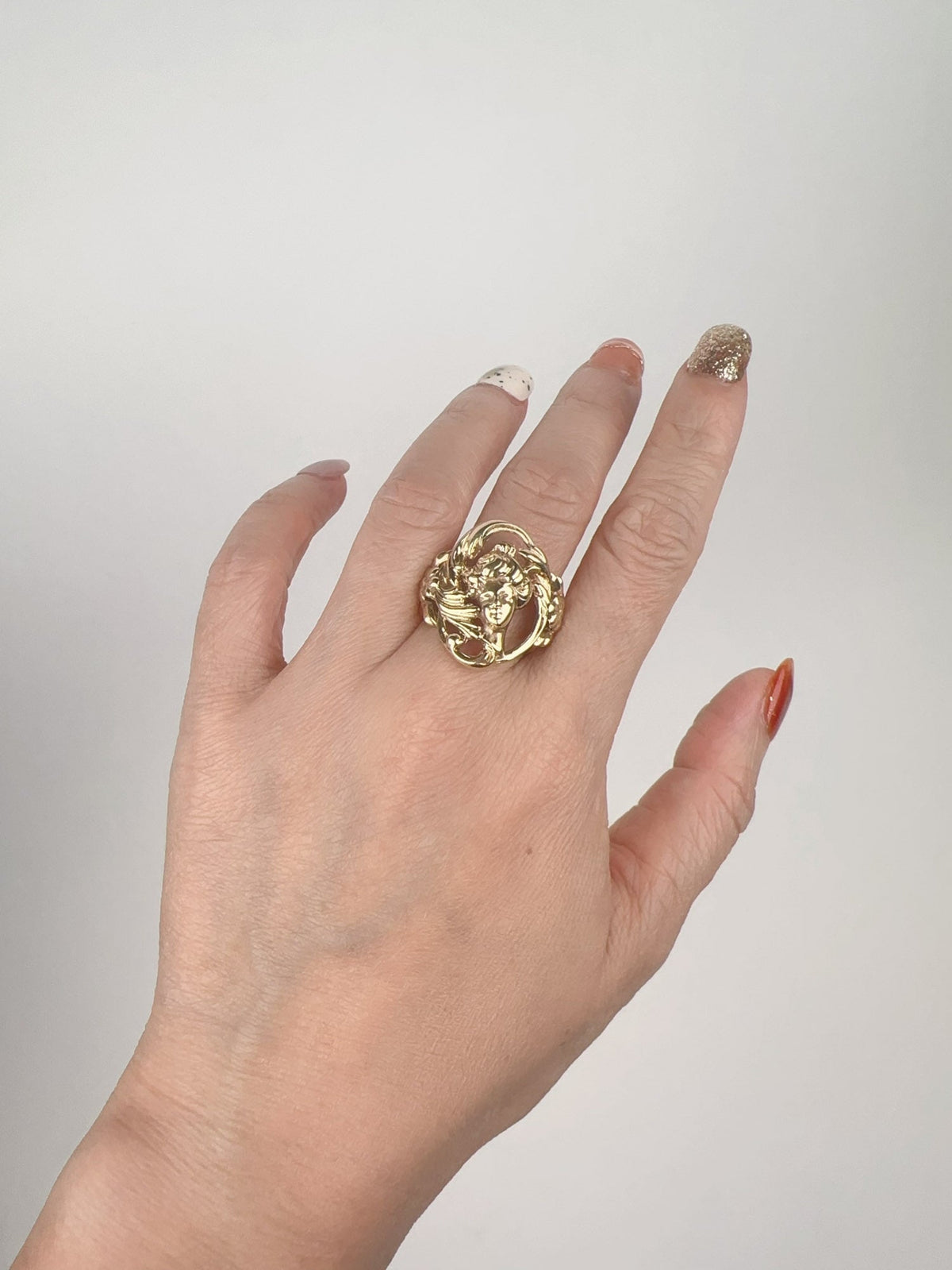 Vintage Jewelry Art Nouveau Floral Woman Ring 14K Gold 7g V1100 Aurora Designer