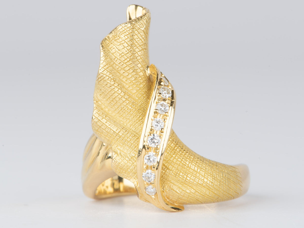 Textured Ribbon Wing Ring 18K Gold V1101 Aurora Designer