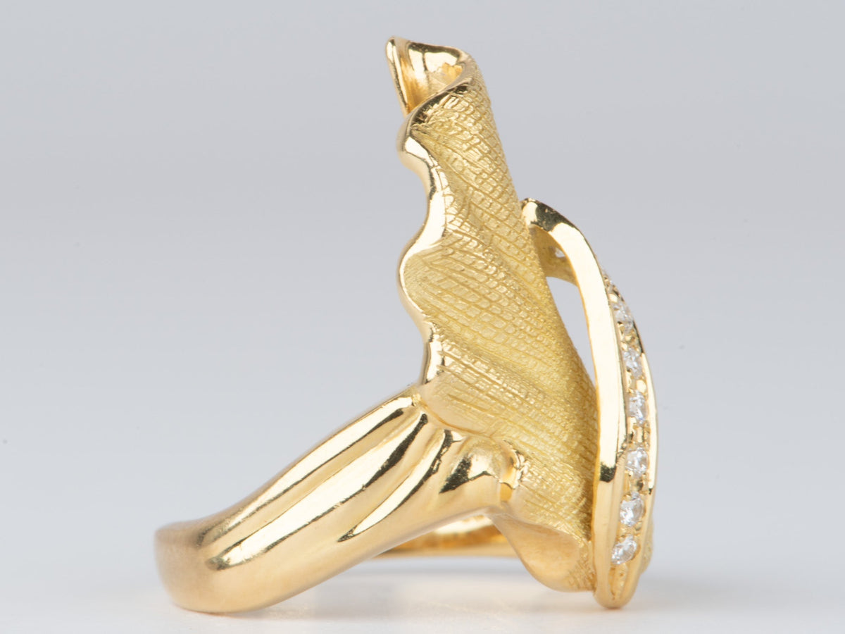 Textured Ribbon Wing Ring 18K Gold V1101 Aurora Designer