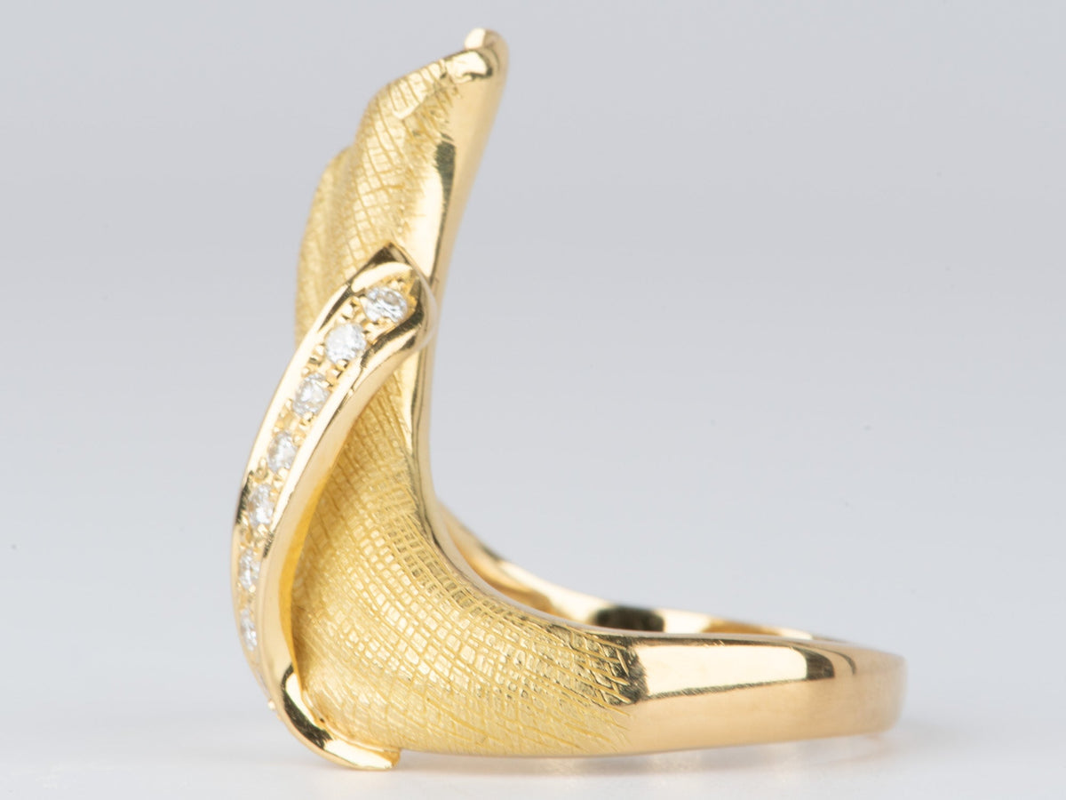 Textured Ribbon Wing Ring 18K Gold V1101 Aurora Designer