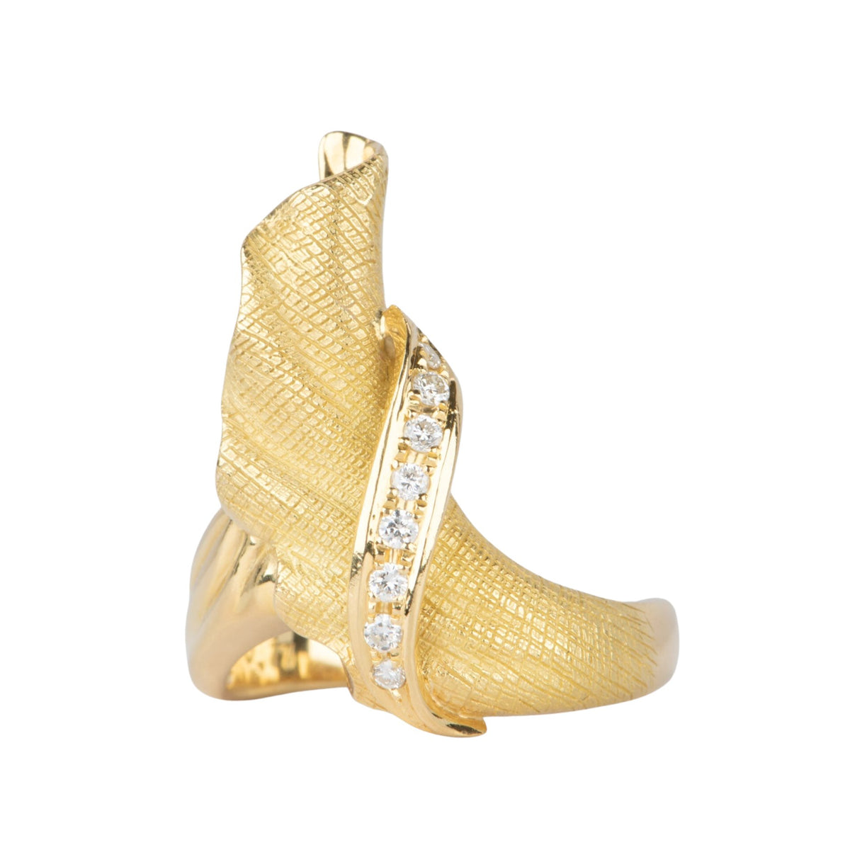 Textured Ribbon Wing Ring 18K Gold V1101 Aurora Designer