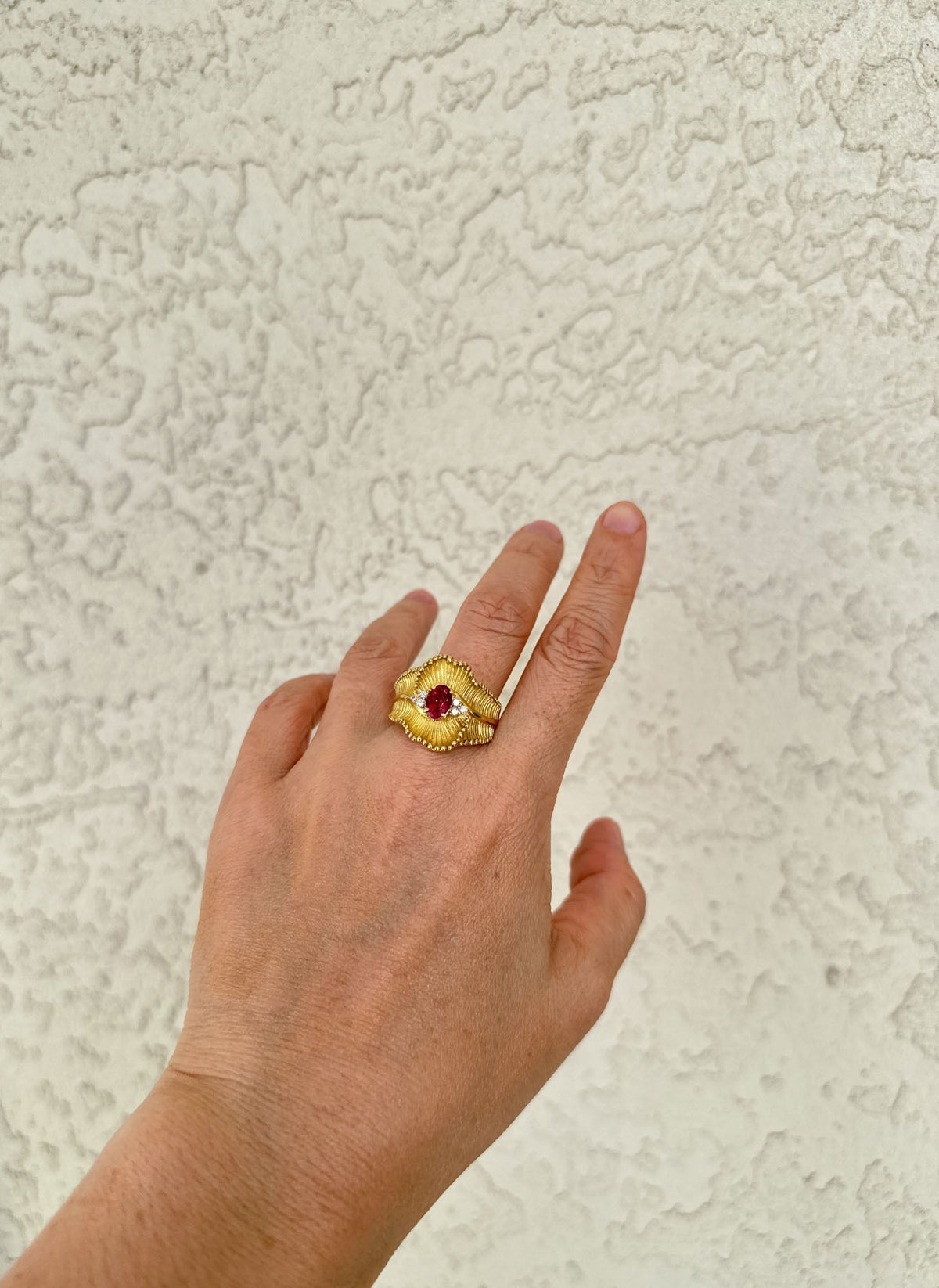 Curved Ribbon Pink Tourmaline Rubellite Ring 18K Gold V1102 Aurora Designer