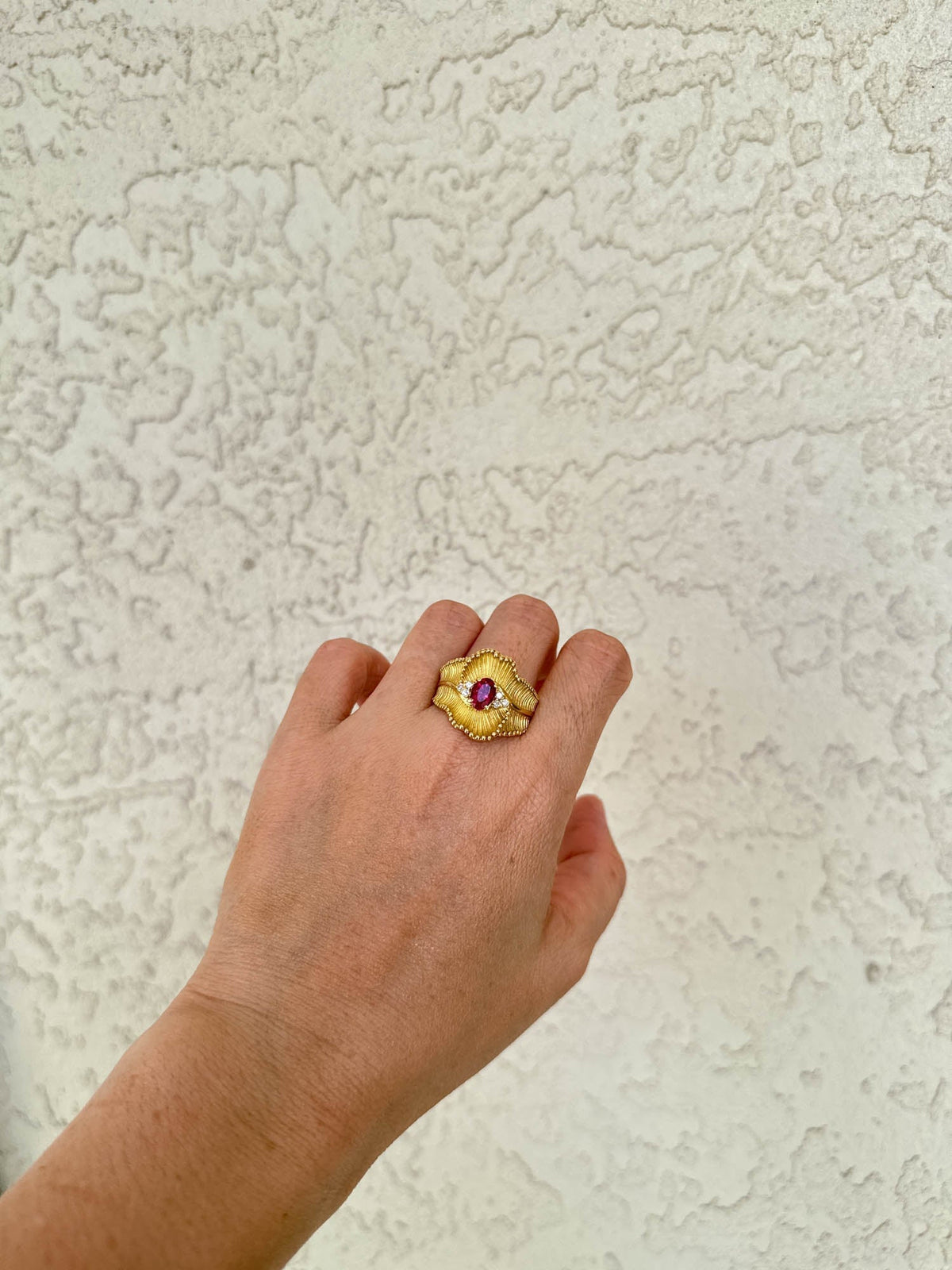 Curved Ribbon Pink Tourmaline Rubellite Ring 18K Gold V1102 Aurora Designer