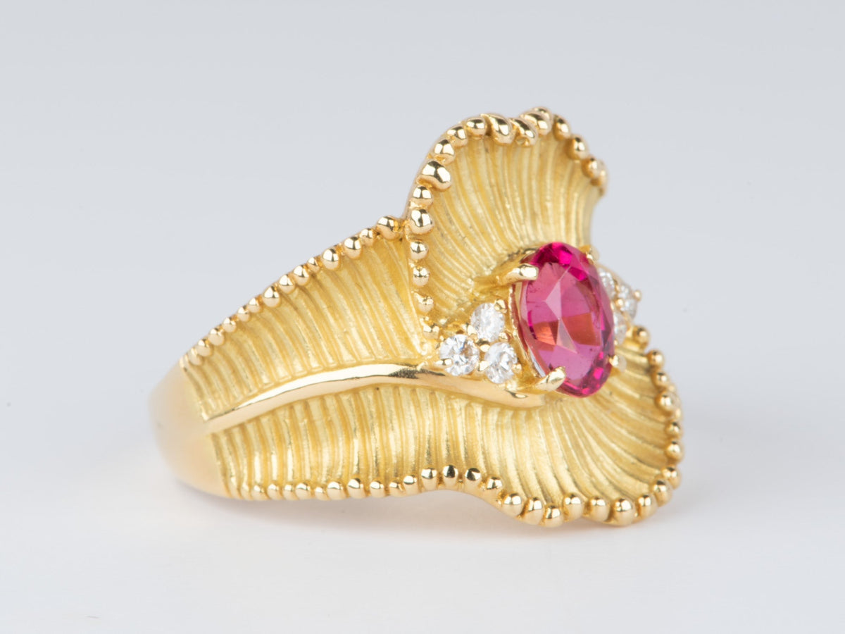 Curved Ribbon Pink Tourmaline Rubellite Ring 18K Gold V1102 Aurora Designer