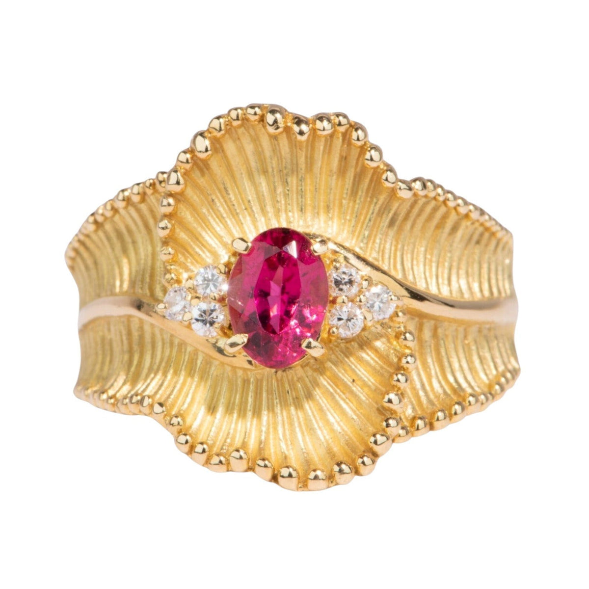 Curved Ribbon Pink Tourmaline Rubellite Ring 18K Gold V1102 Aurora Designer