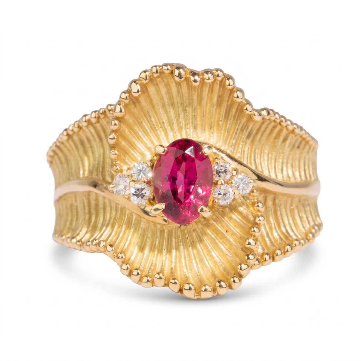 Curved Ribbon Pink Tourmaline Rubellite Ring 18K Gold V1102 Aurora Designer
