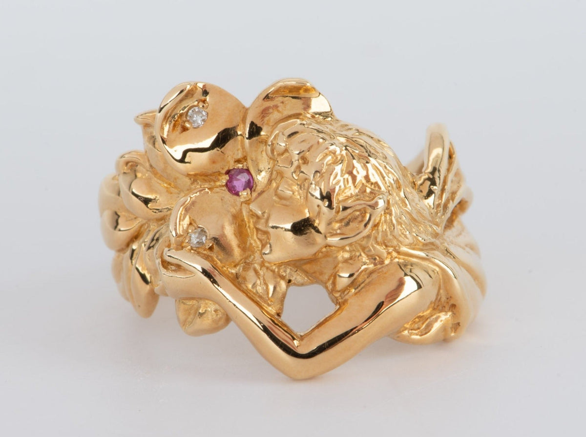 18K Gold Fairy Flowing Hair Woman Ring V1103 Aurora Designer