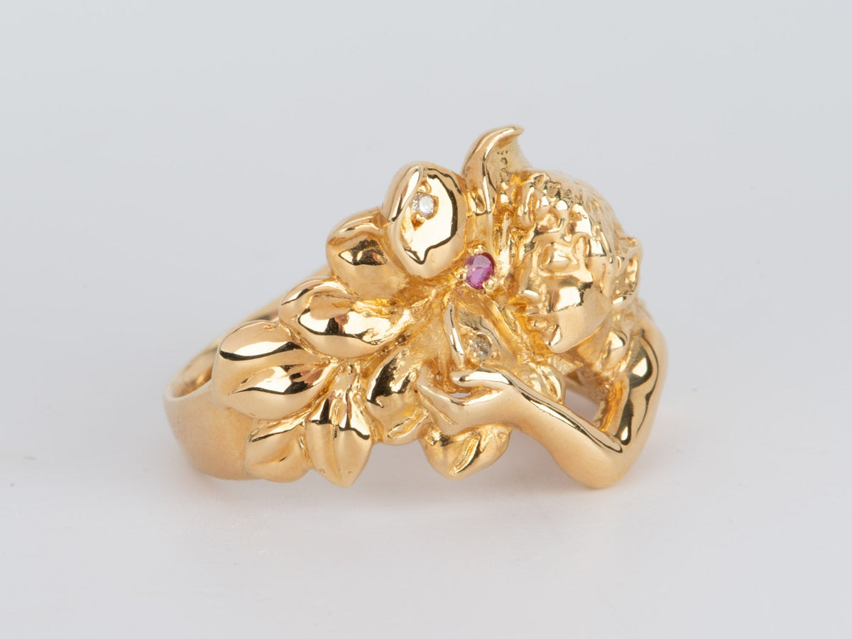 18K Gold Fairy Flowing Hair Woman Ring V1103 Aurora Designer