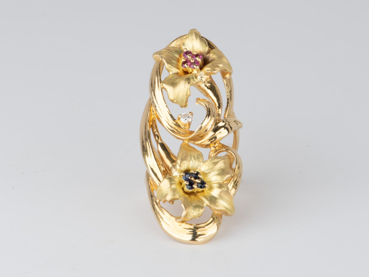 Elongated Floral Design Statement Ring 18K Gold 15.9g V1104 Aurora Designer