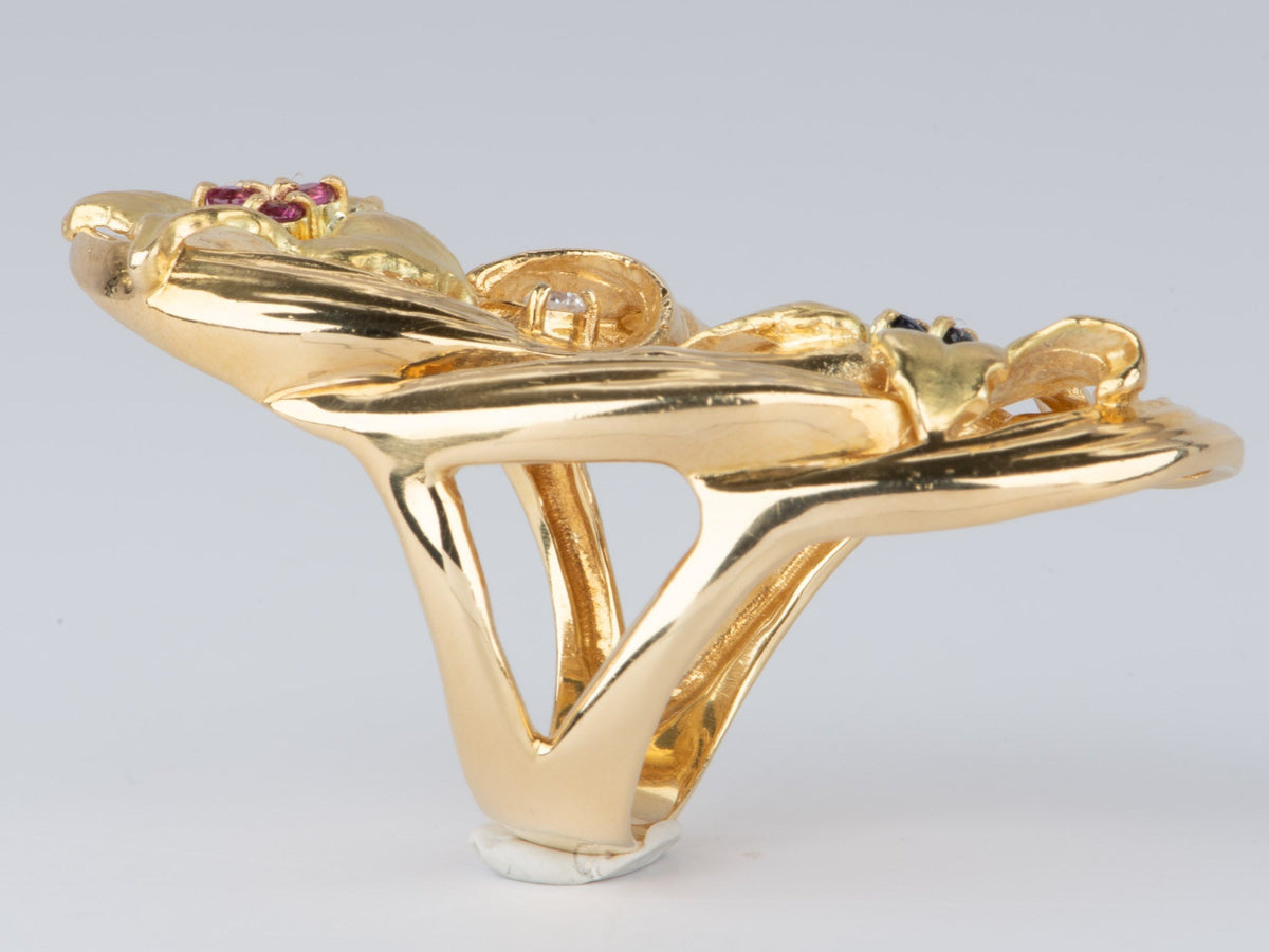 Elongated Floral Design Statement Ring 18K Gold 15.9g V1104 Aurora Designer