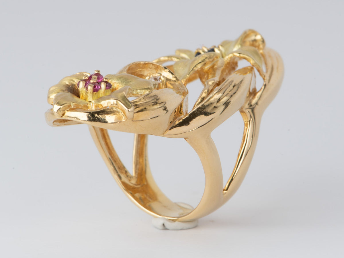 Elongated Floral Design Statement Ring 18K Gold 15.9g V1104 Aurora Designer