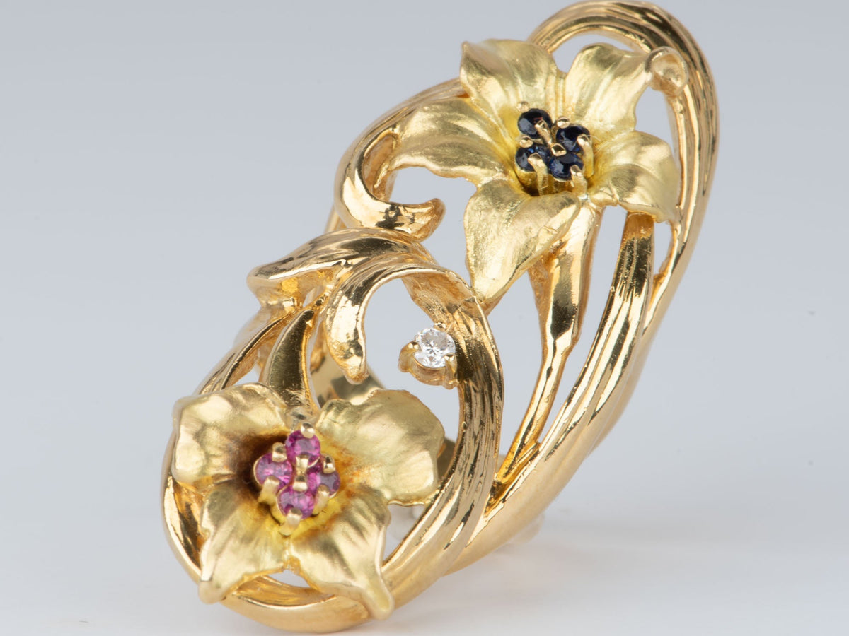 Elongated Floral Design Statement Ring 18K Gold 15.9g V1104 Aurora Designer