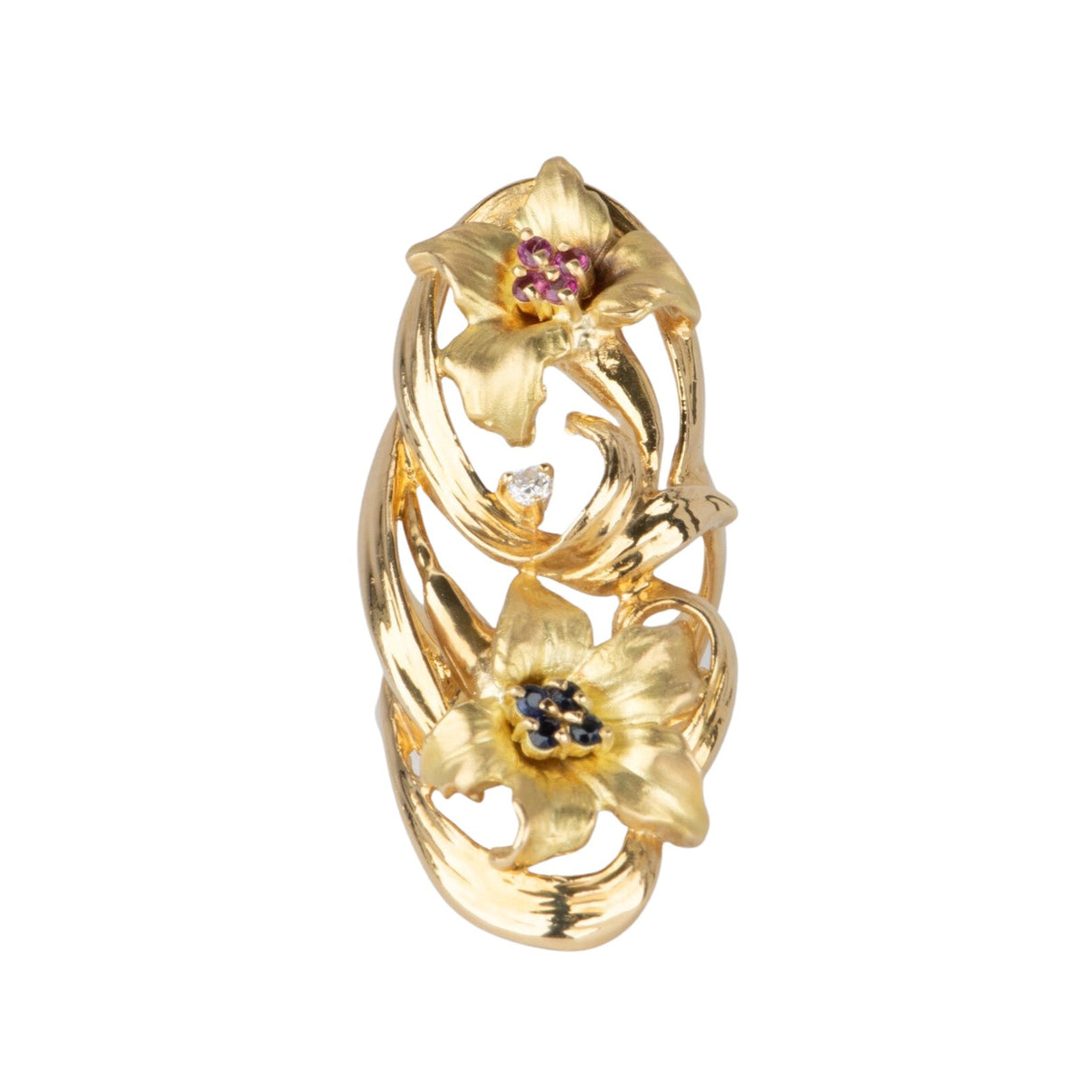 Elongated Floral Design Statement Ring 18K Gold 15.9g V1104 Aurora Designer