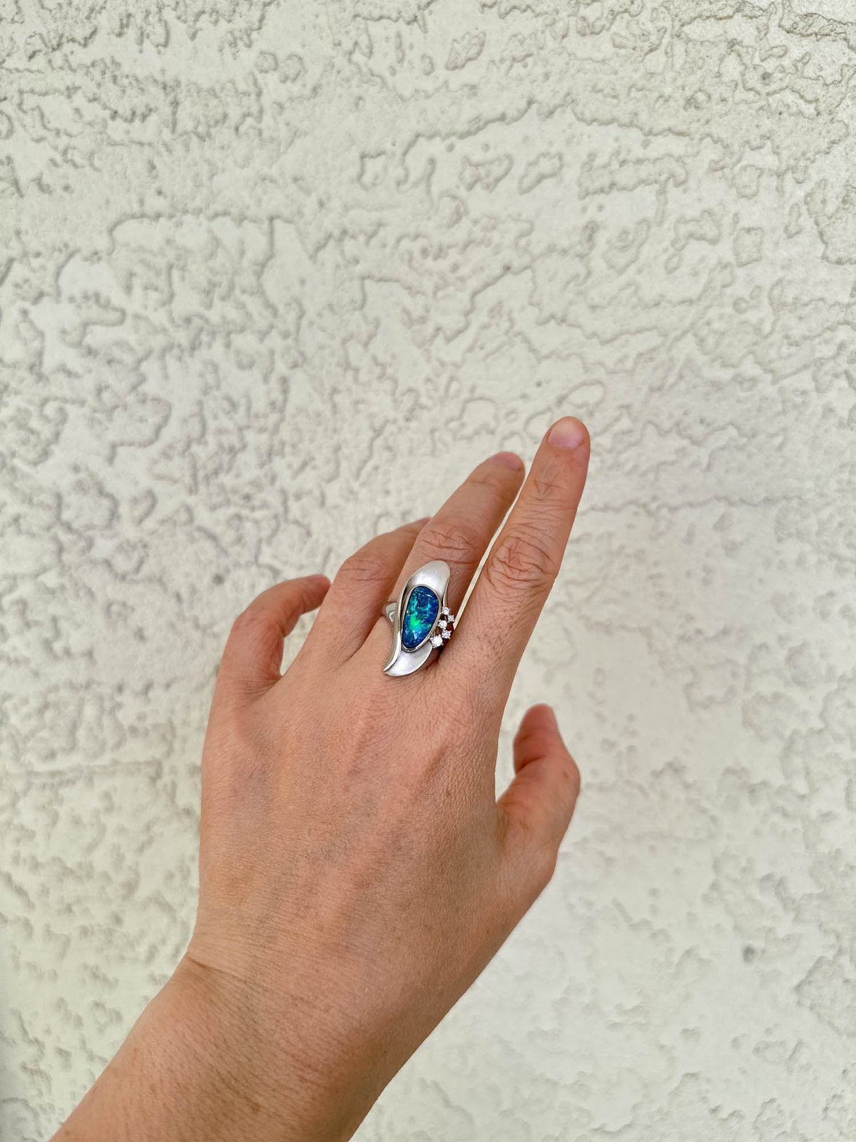 Ocean Blue Australian Boulder Opal Ring PT900 Platinum V1105 Aurora Designer