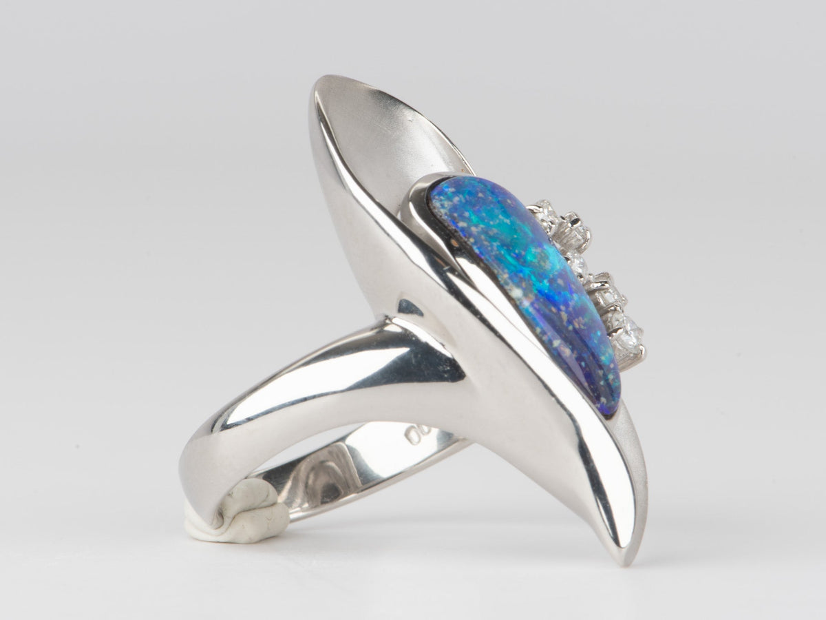 Ocean Blue Australian Boulder Opal Ring PT900 Platinum V1105 Aurora Designer