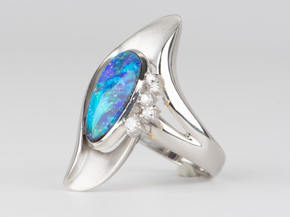 Ocean Blue Australian Boulder Opal Ring PT900 Platinum V1105 Aurora Designer