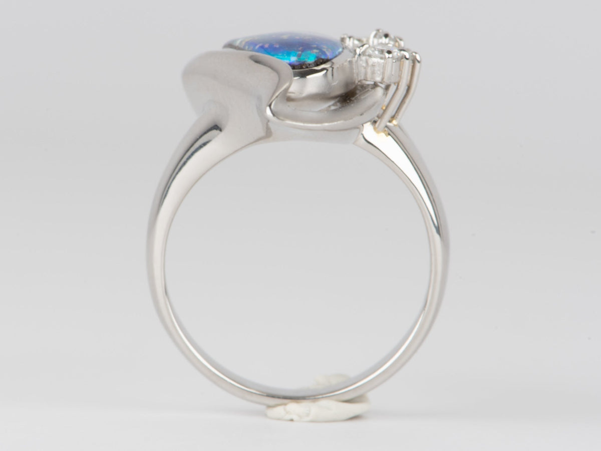 Ocean Blue Australian Boulder Opal Ring PT900 Platinum V1105 Aurora Designer