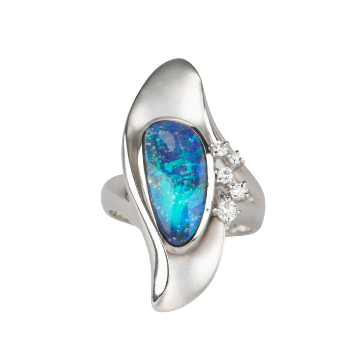 Ocean Blue Australian Boulder Opal Ring PT900 Platinum V1105 Aurora Designer