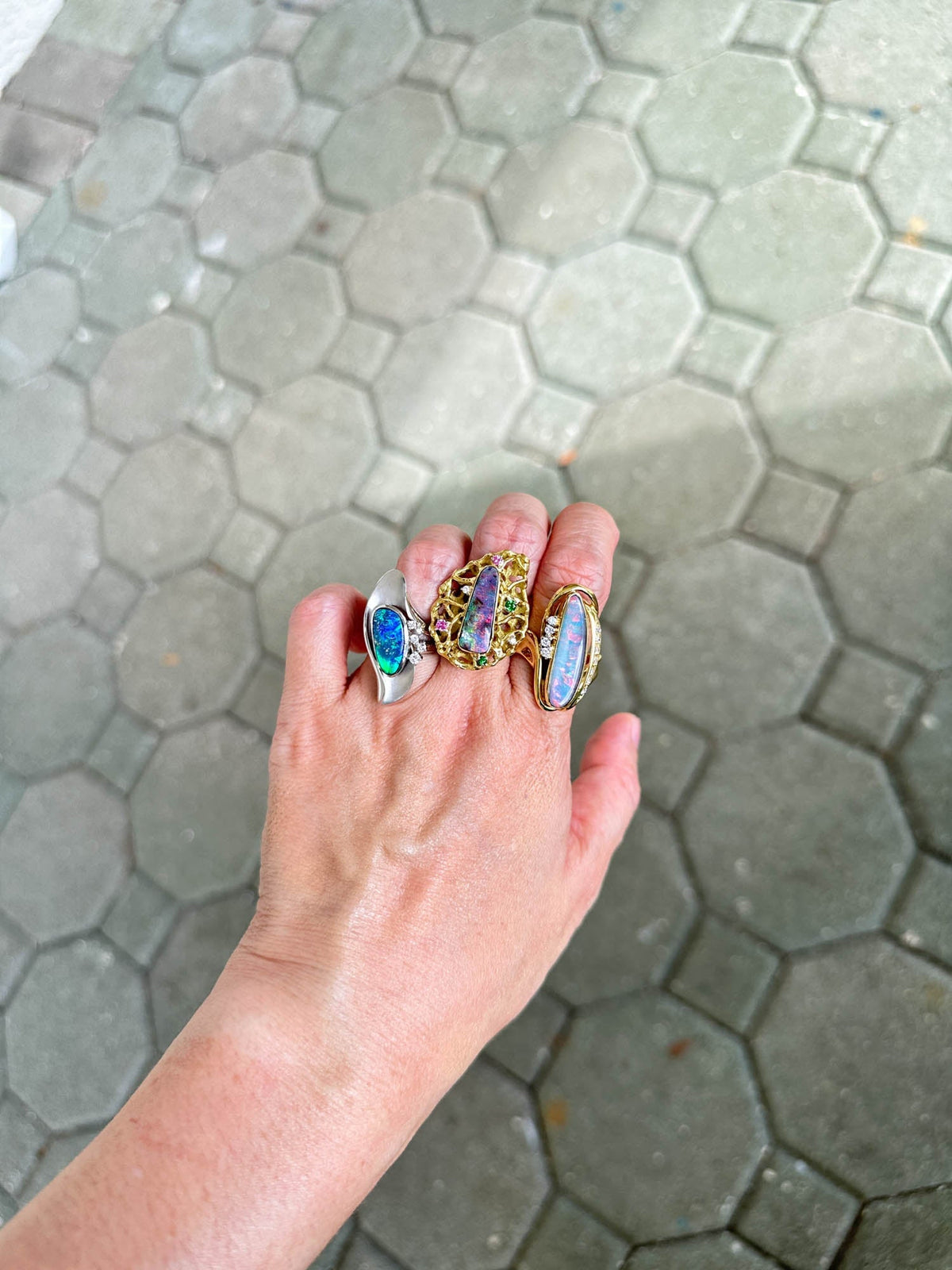 Australian Boulder Opal and Diamond Ring 18K Gold 13g V1109 Aurora Designer