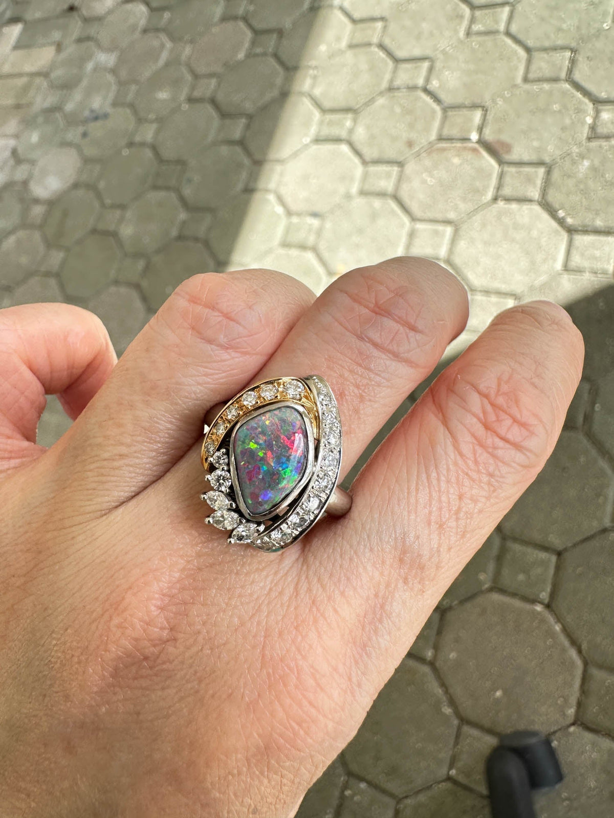 Australian Boulder Opal with Diamonds Designer Ring 18K Gold Platinum V1107 Aurora Designer