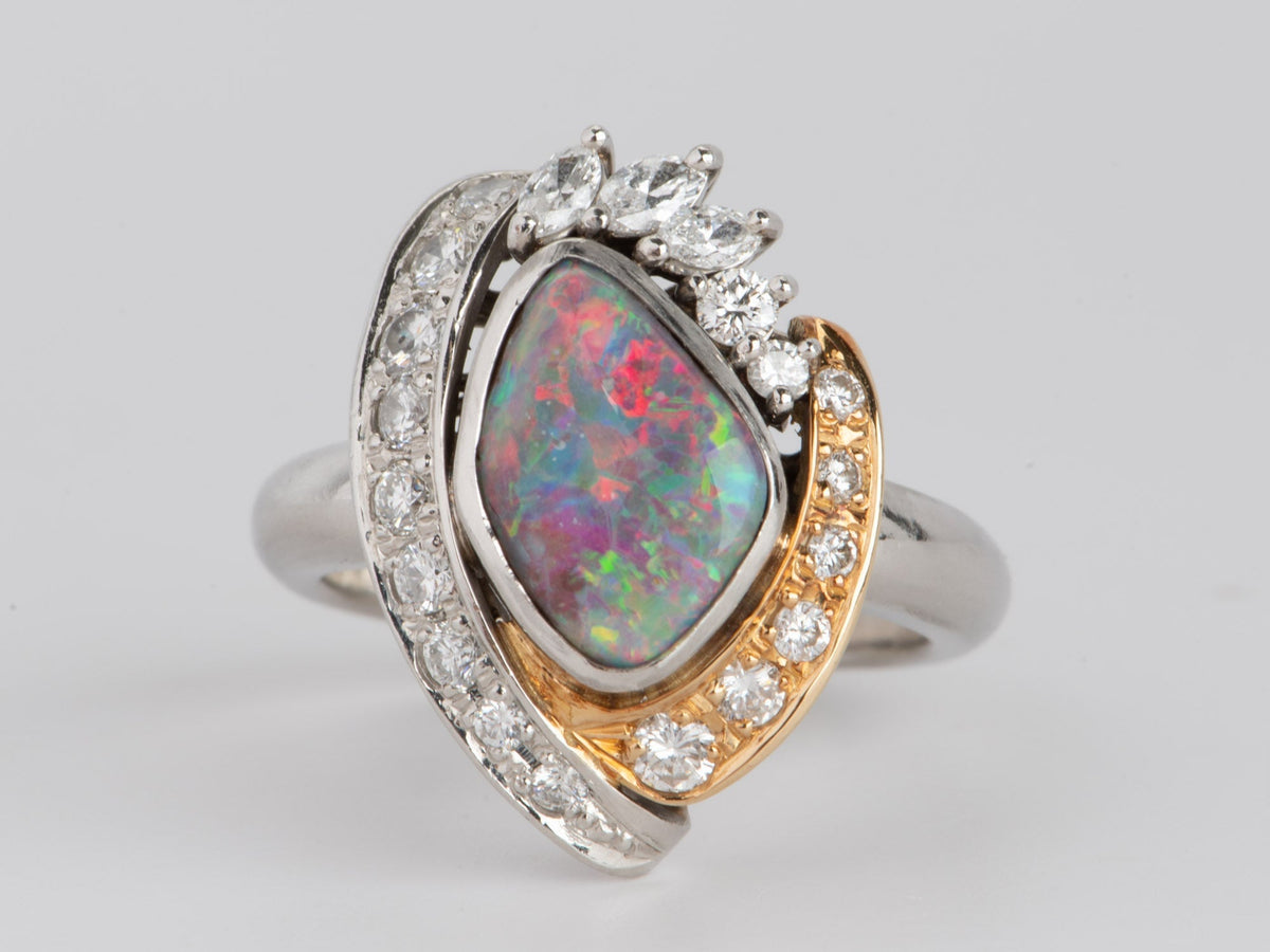 Australian Boulder Opal with Diamonds Designer Ring 18K Gold Platinum V1107 Aurora Designer