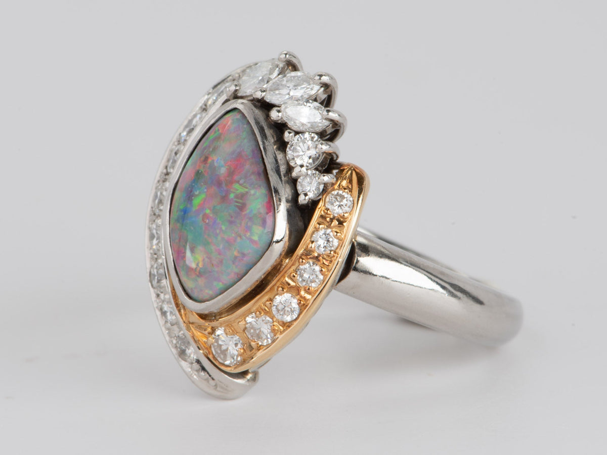 Australian Boulder Opal with Diamonds Designer Ring 18K Gold Platinum V1107 Aurora Designer