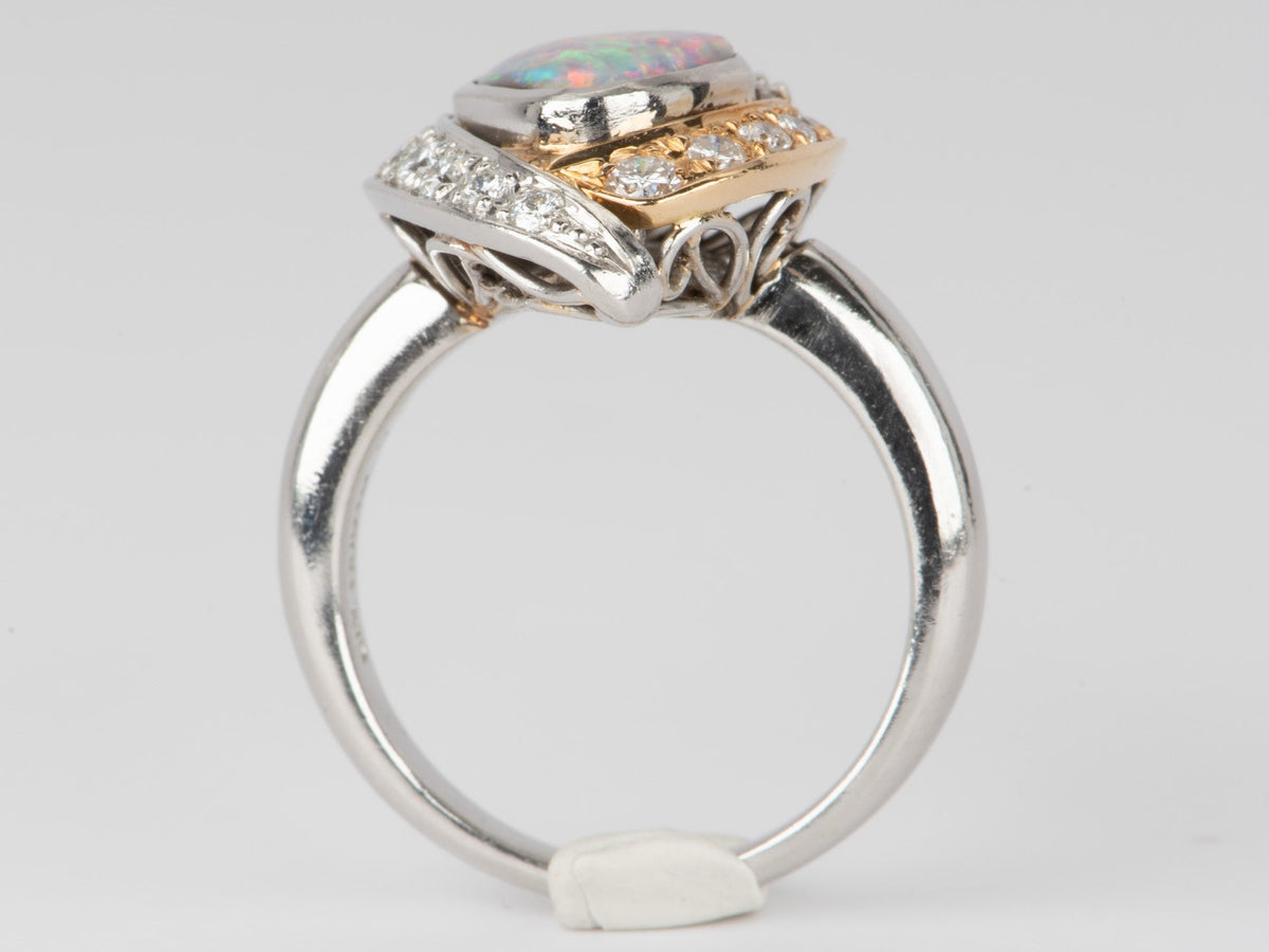 Australian Boulder Opal with Diamonds Designer Ring 18K Gold Platinum V1107 Aurora Designer