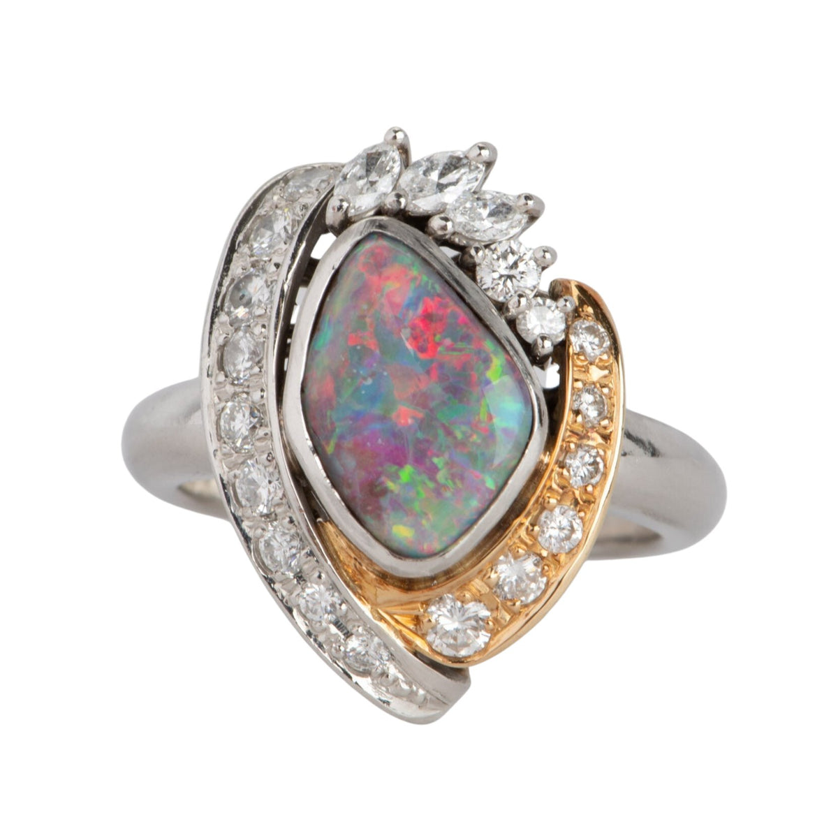 Australian Boulder Opal with Diamonds Designer Ring 18K Gold Platinum V1107 Aurora Designer