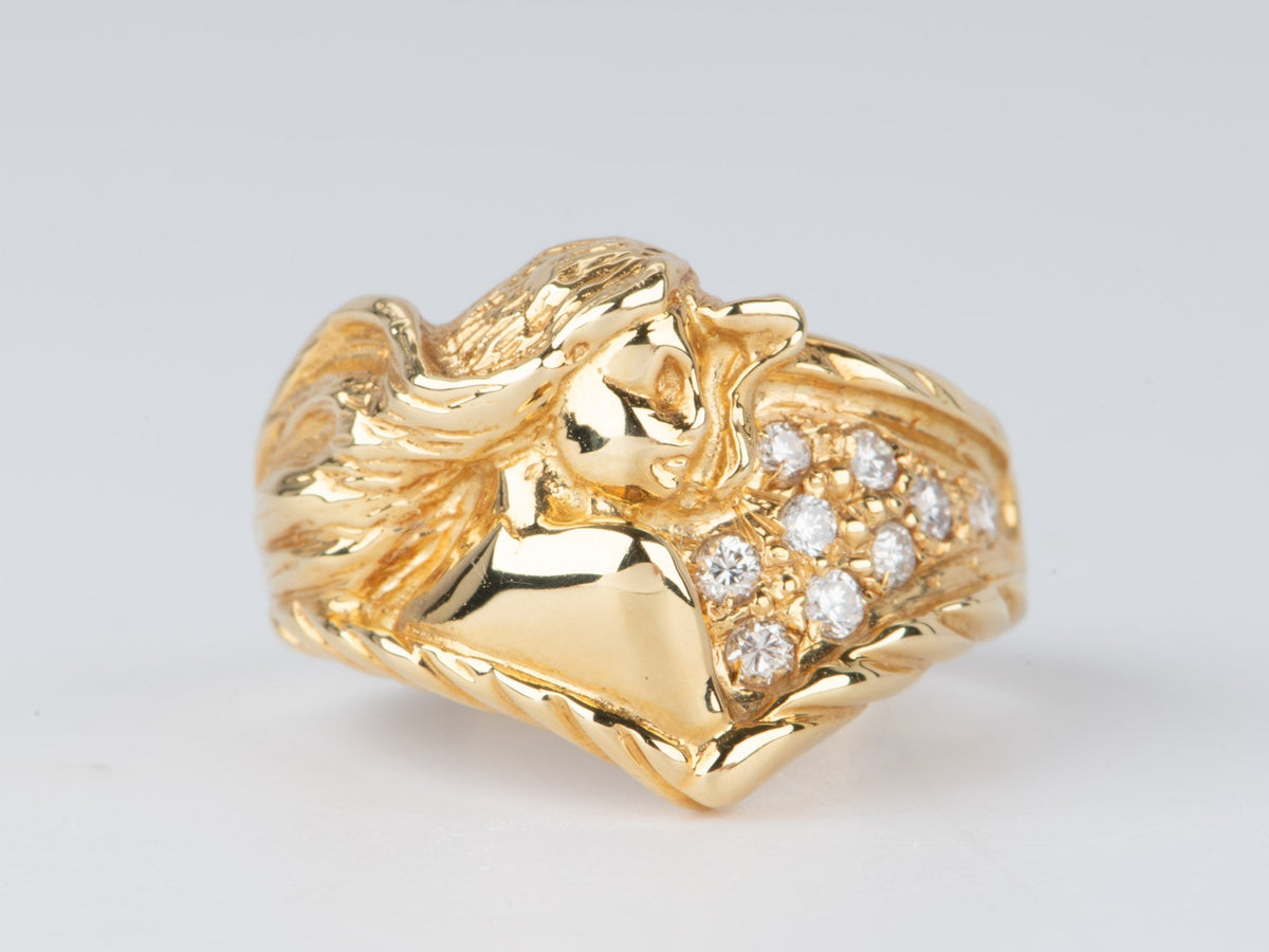 18K Gold Flowing Hair Mermaid with Diamond Ring V1108 Aurora Designer