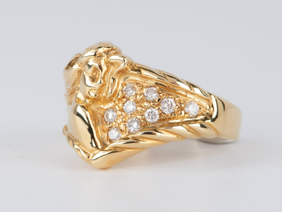 18K Gold Flowing Hair Mermaid with Diamond Ring V1108 Aurora Designer